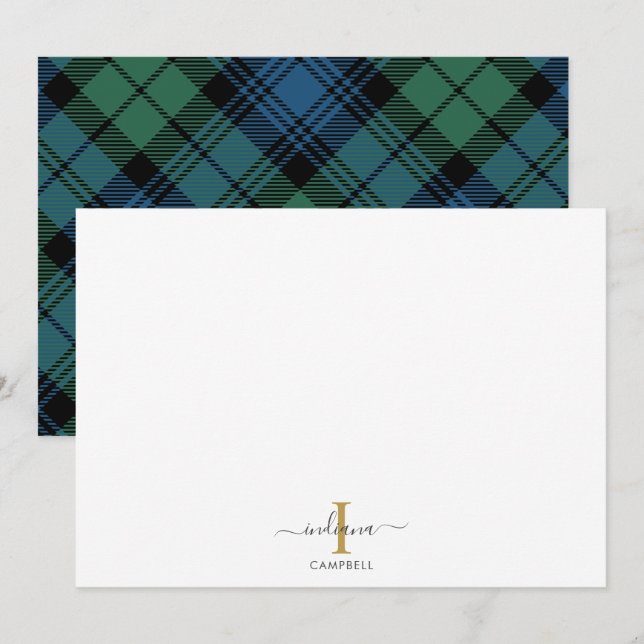 Tartan Monogram Initial Name Holiday Rustic Plaid Card (Front/Back)