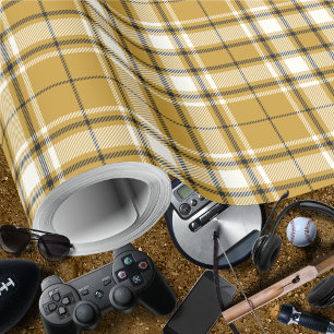 Tartan - Mustard Gold Ivory and Graphite Wrapping Paper