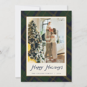 Tartan Navy & Green Plaid Christmas Family Photo Holiday Card