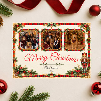 Tartan Nutcracker Christmas Family Photo Collage Holiday Card