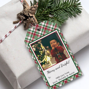 Tartan or Plaid To: Merry & Bright Photo Christmas Gift Tags