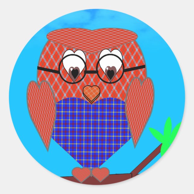 Tartan Owl Classic Round Sticker (Front)