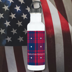 Tartan - Patriotic - Red Blue White Stars 532 Ml Water Bottle