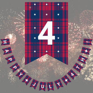 Tartan - Patriotic - Red Blue White Stars Bunting