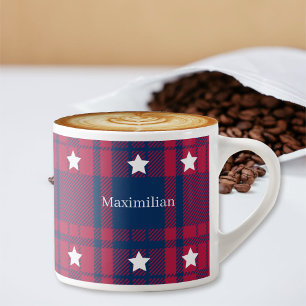 Tartan - Patriotic - Red Blue White Stars Espresso Cup