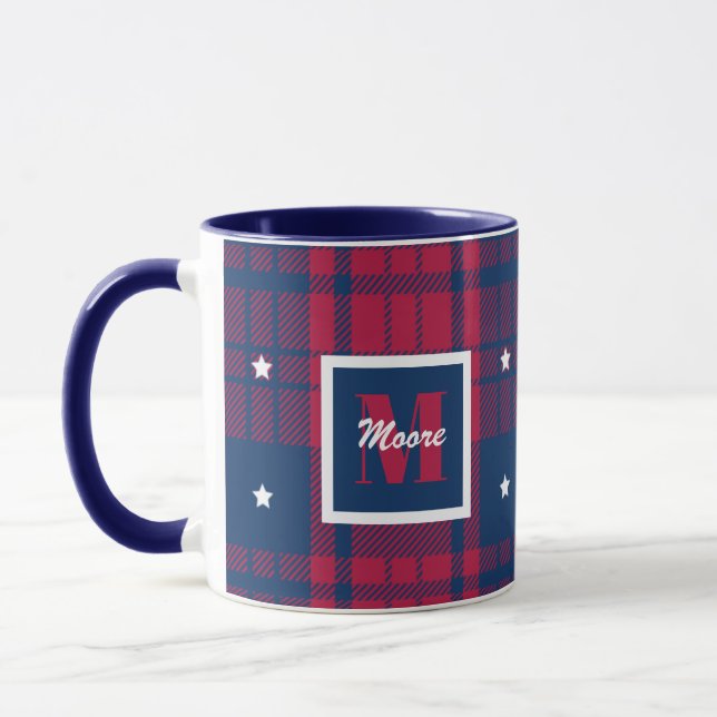 Tartan - Patriotic - Red Blue White Stars Mug (Left)