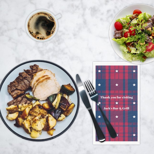 Tartan - Patriotic - Red Blue White Stars Napkins (Creator Uploaded)