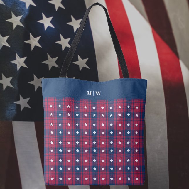 Tartan - Patriotic - Red Blue White Stars Tote Bag (Tartan - Patriotic - Red Blue White Stars Tote Bag by Leapfroglisics Shop)
