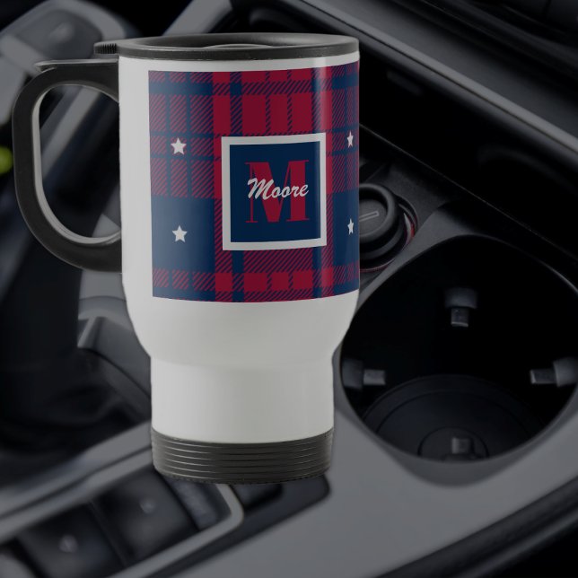 Tartan - Patriotic - Red Blue White Stars Travel Mug (Creator Uploaded)