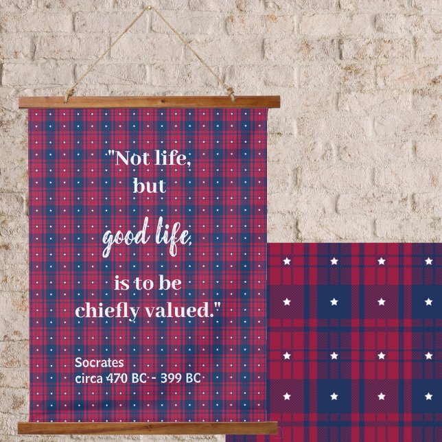 Tartan - Patriotic - Red Blue White Stars Wood Hanging Tapestry (Tartan - Patriotic - Red Blue White Stars Wood Hanging Tapestry by Leapfroglisics Shop)
