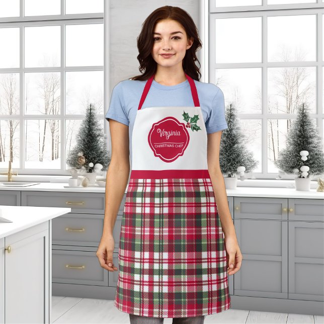 Tartan pattern and holly christmas chef Apron (Creator Uploaded)