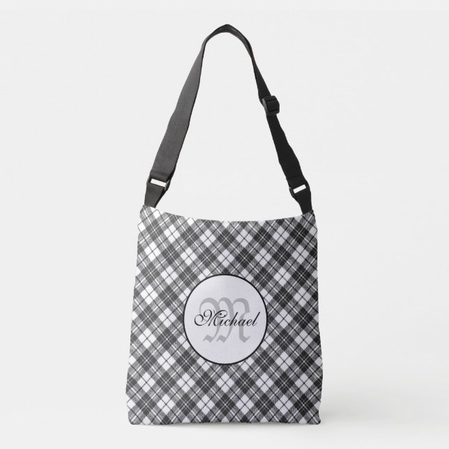 Tartan pattern Christmas black white Monogram Crossbody Bag (Front)