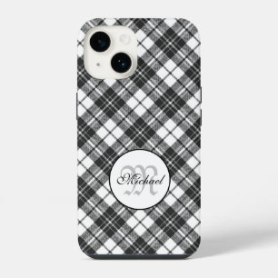 Tartan pattern Christmas black white Monogram iPhone 14 Case