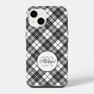 Tartan pattern Christmas black white Monogram iPhone 14 Case