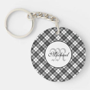 Tartan pattern Christmas black white Monogram Key Ring