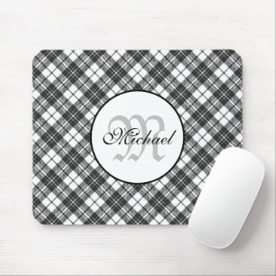 Tartan pattern Christmas black white Monogram Mouse Mat