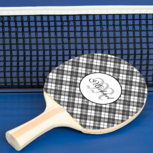 Tartan pattern Christmas black white Monogram Ping Pong Paddle