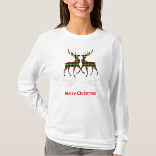 Tartan pattern Christmas reindeer T-Shirt