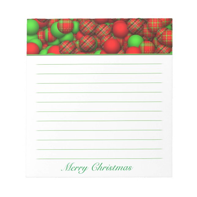Tartan Pattern Christmas Tree Ornaments Notepad (Front)