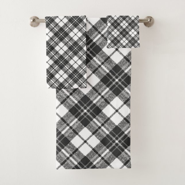 Tartan pattern holidays Christmas black white Bath Towel Set (Insitu)