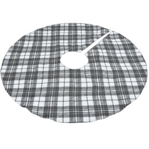 Tartan pattern holidays Christmas black white Brushed Polyester Tree Skirt