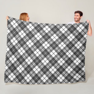 Tartan pattern holidays Christmas black white Fleece Blanket