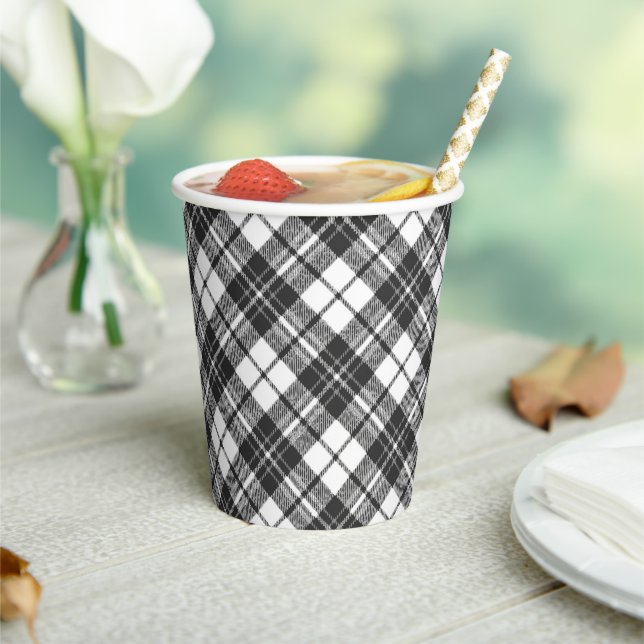Tartan pattern holidays Christmas black white Paper Cups (Insitu)
