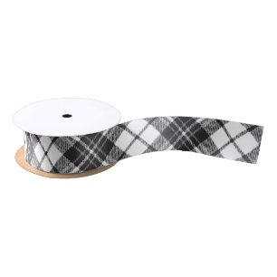 Tartan pattern holidays Christmas black white Satin Ribbon