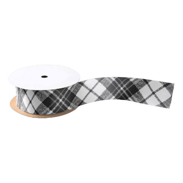 Tartan pattern holidays Christmas black white Satin Ribbon (Spool)