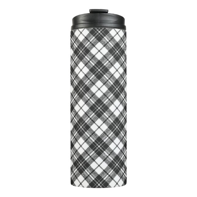 Tartan pattern holidays Christmas black white Thermal Tumbler (Front)