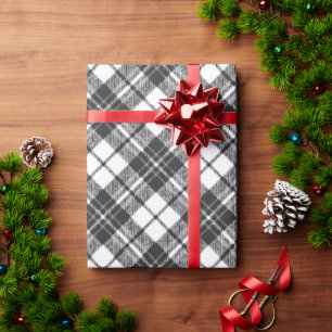 Tartan pattern holidays Christmas black white Wrapping Paper