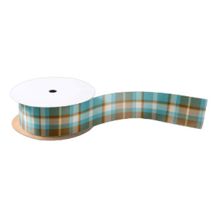 Tartan Pattern Turquoise and Gold ID210 Satin Ribbon