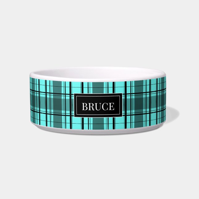 Tartan personalised new pet bowl (Front)