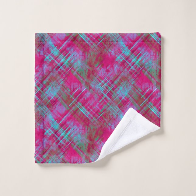 Tartan Pink Purple Aqua Plaid Bathroom  Wash Cloth (Wash Cloth)