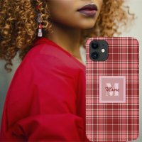 Tartan - Pink Red and Cement White