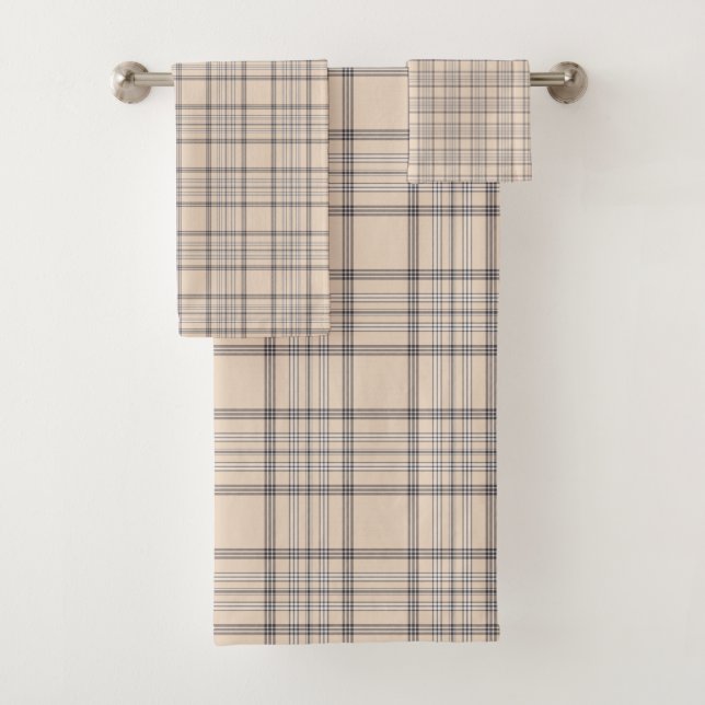 Tartan Plaid Beige, Brown & White No. 47 Bath Towel Set (Insitu)