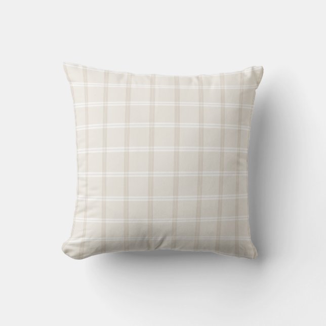 Tartan Plaid Beige & White No. 49 Cushion (Front)