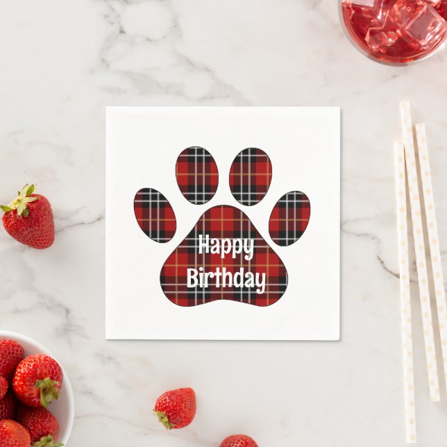 Tartan Plaid Birthday Pawprints   Napkin (Insitu)