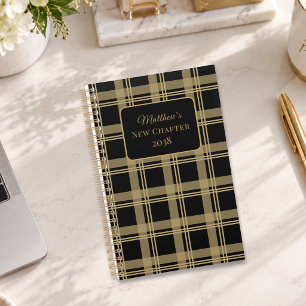 Tartan Plaid Black Gold Bow New Chapter Planner
