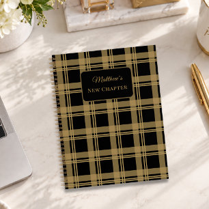 Tartan Plaid Black Gold New Chapter Notebook