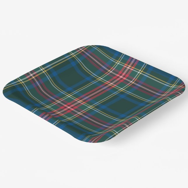 Tartan Plaid Black Green Red Christmas Festive  Paper Plate (Angled)