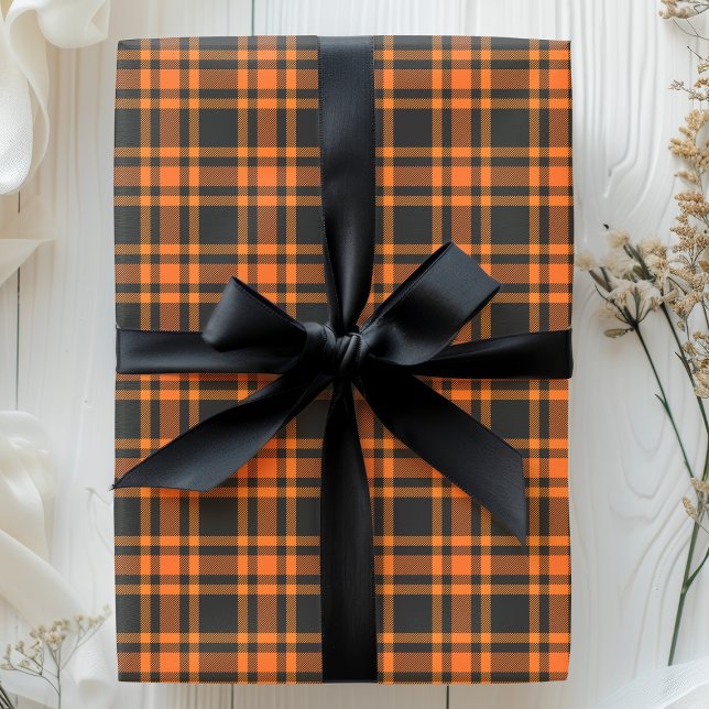 Tartan Plaid Black Orange Check Halloween Pattern Wrapping Paper (Creator Uploaded)