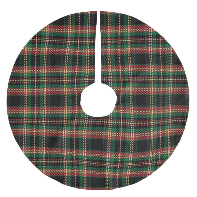 Tartan plaid black red green yellow rustic pattern brushed polyester tree skirt (Front)