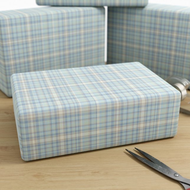 Tartan Plaid Blue Figarations Wrapping Paper (Cute tartan wrapping paper inspired by the colours of the figaro car)