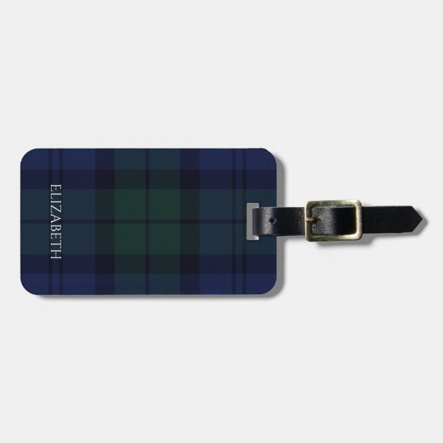 Tartan Plaid Blue Green Luggage Tag (Front Horizontal)