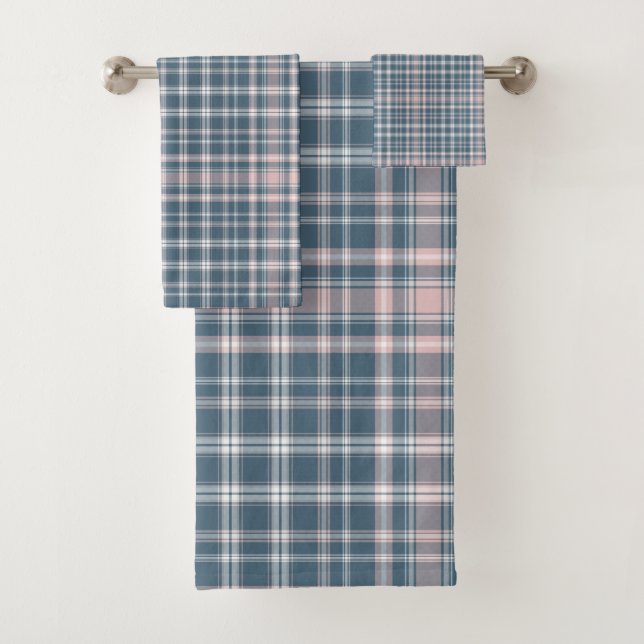 Tartan Plaid Blue, Pink & White No. 45 Bath Towel Set (Insitu)