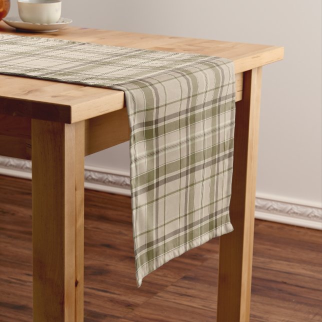 Tartan Plaid Brown, Beige & Green No. 59 Short Table Runner (In Situ)