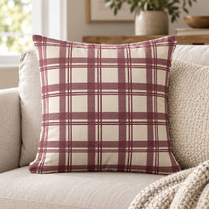 Tartan Plaid Burgundy Cream Cushion