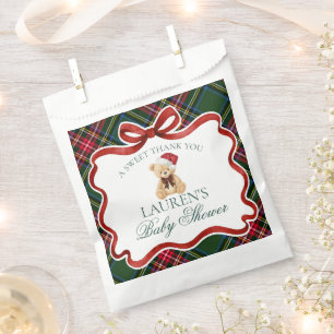 Tartan Plaid Christmas Bear Baby Shower Dessert Favour Bags