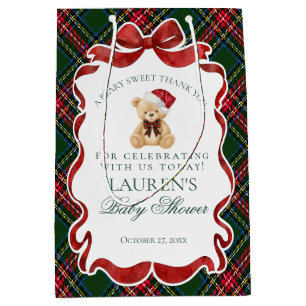 Tartan Plaid Christmas Bear Baby Shower Favors Medium Gift Bag